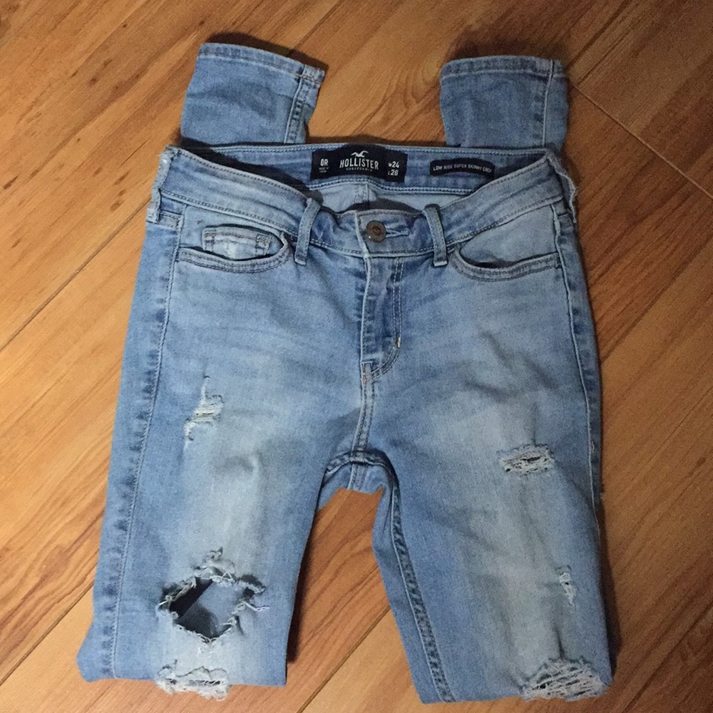 Hollister Jeans Holes Low Rise Super Skinny Crop - Picture 2 of 10